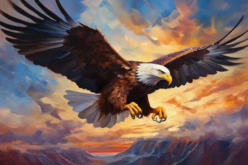 Foto op Canvas Bold, heavy lines crafting the abstract form of a majestic, weighty eagle soaring through an unseen sky. © Natalia