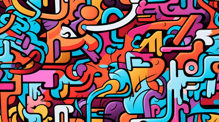 Colorful illustrated abtract art graffiti doodle seamless pattern