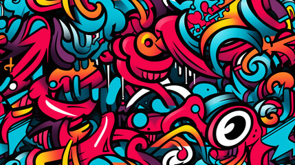 abstract pattern with flowers, Colorful graffiti doodle seamless pattern