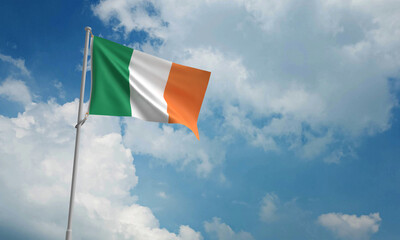 irish flag ireland country national waving wind blue sky background copy space sign national republic 17 seventeen day march month saint patrick day st.patrick day ireland clover festival travel state