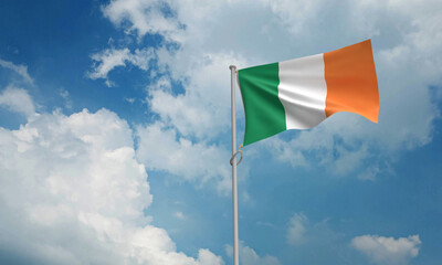 irish ireland country international flag waving blue sky background copy space siant patrick day 17...