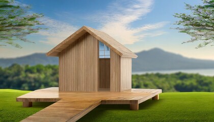 wooden house on the hill,ai generated 