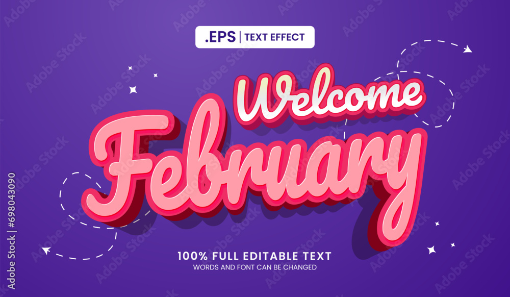 Sticker design editable text effect, welcome february text vector illustration