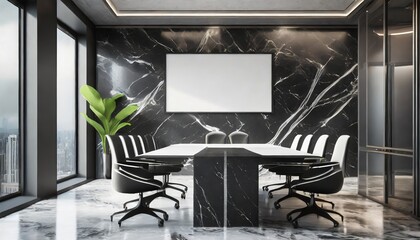 Empty office conference room light modern board meeting office interior with large windows. High quality photo