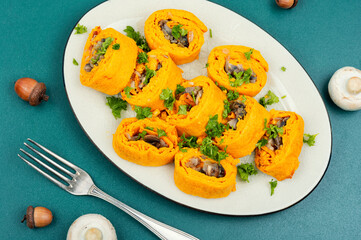 Pumpkin rolls with mushrooms