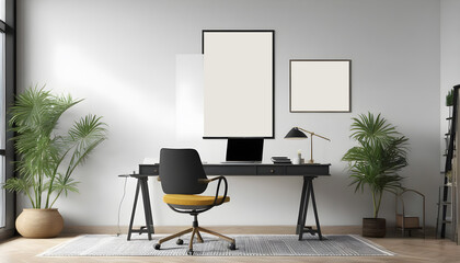 mock-up-poster-with-a-background-of-a-home's-interior,-a-home-office