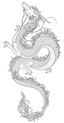 Chinese dragon with long mustache. Contour drawing of Chinese dragon for coloring. Mythical animal-symbol of China and Asian countries. Symbolic animal of 2024. 