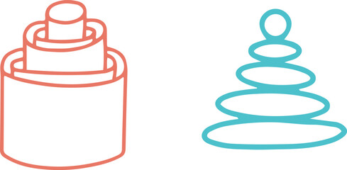 Daycare doodle icons set. Doodle kindergarten montessori toys for nursery, school - wooden pyramids. Vector illustration