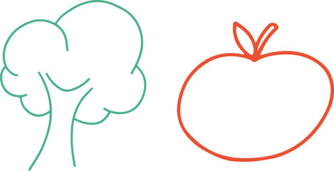 Daycare doodle icons set. Doodle kindergarten montessori toys for nursery, school - tree and apple. Vector illustration