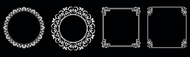 Set of decorative frames Elegant vector element for design in Eastern style, place for text. Floral black and white borders. Lace illustration for invitations and greeting cards.