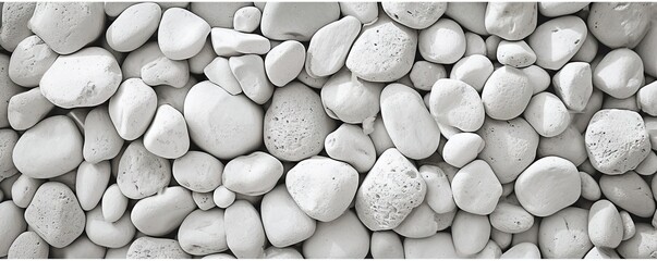 Collection of various rocks and pebbles. Smooth white stones with intricate patterns create abstract and soothing composition. Light and shadow enhances texture and depth to arrangement - Powered by Adobe