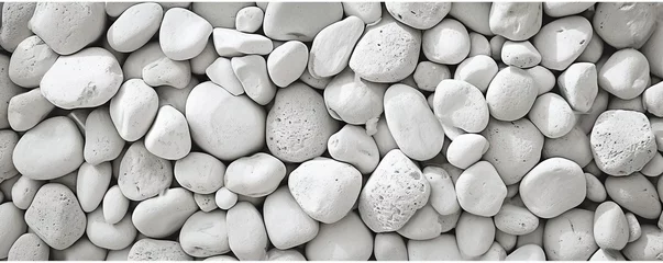 Foto op Canvas Collection of various rocks and pebbles. Smooth white stones with intricate patterns create abstract and soothing composition. Light and shadow enhances texture and depth to arrangement © Bussakon