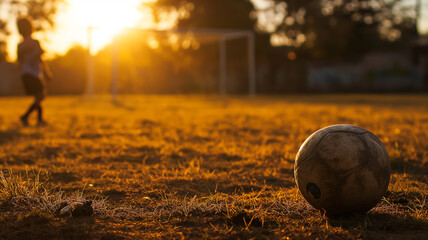 Football field during the golden hour, ai generative