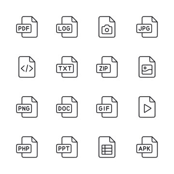 Set of File Type icon for web app simple line design