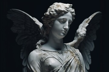 Generative Ai. Beautiful statue of a marble angel. Religious symbol