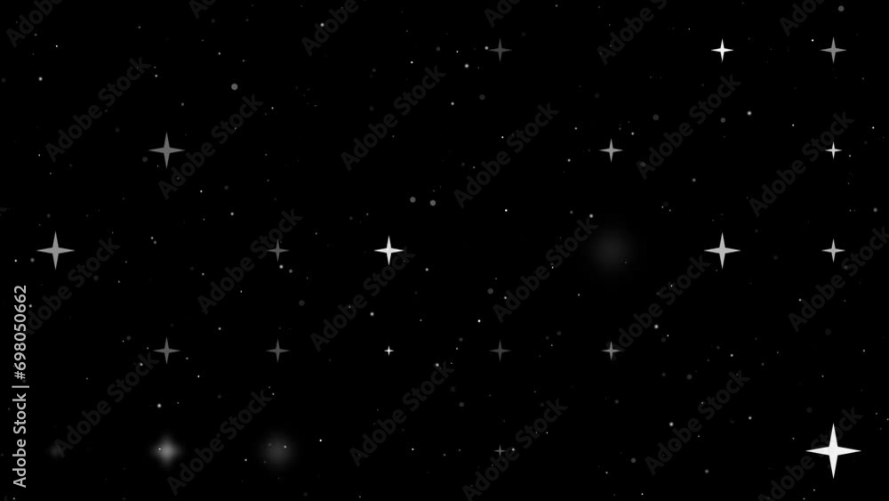 Poster template animation of evenly spaced star symbols of different sizes and opacity. animation of transp