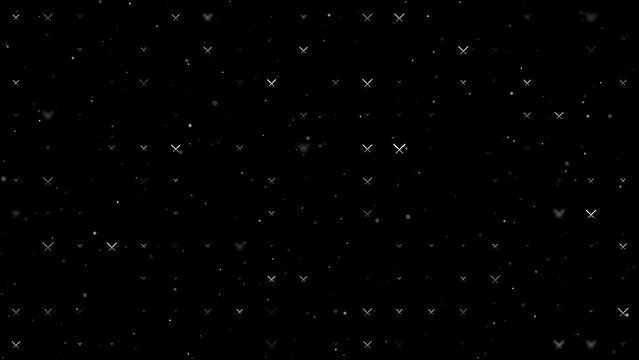 Template animation of evenly spaced baseball bats symbols of different sizes and opacity. Animation of transparency and size. Seamless looped 4k animation on black background with stars