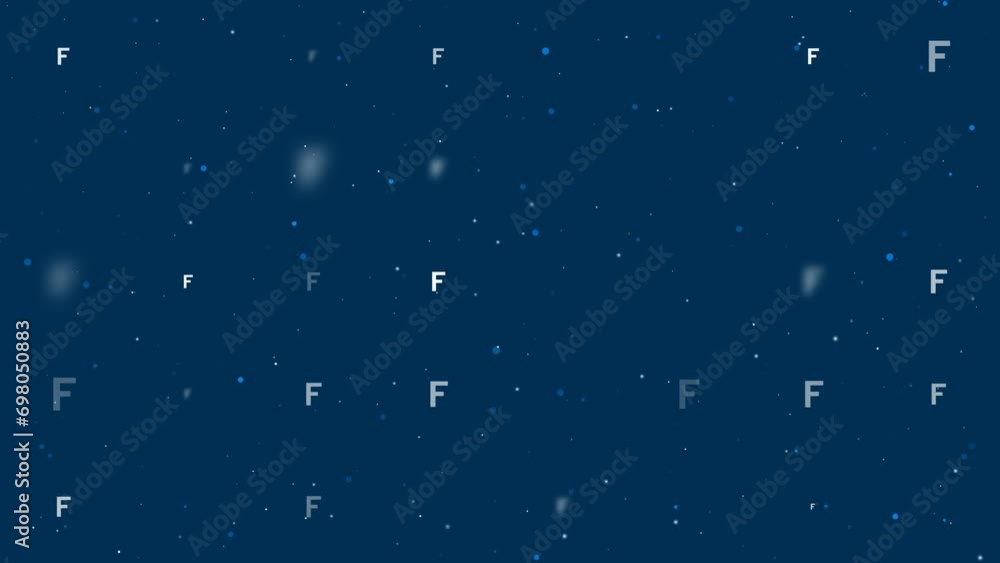 Poster template animation of evenly spaced capital letter f symbols of different sizes and opacity. animati