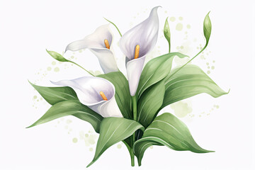 White Background Watercolor Wedding Calla Lily - obrazy, fototapety, plakaty