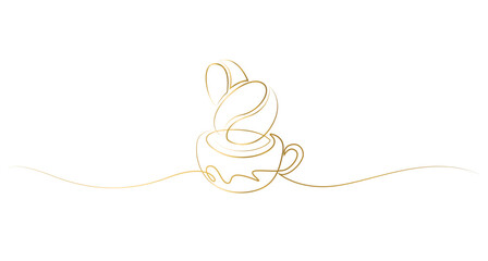 Continuous Thin Line Cup and Coffee with Illustration.vector eps 10