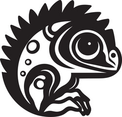 Naklejka premium Mystical Chromatics Chameleon Black Vector Insignia Sleek Adaptations Noir Chameleon Logo Glyph