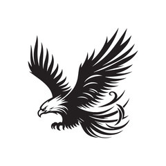 Flying Eagle Silhouette: Majestic Hawk, Soaring in the Sky with Graceful Wings, A Symbol of Freedom and Power in Silhouette Form.
