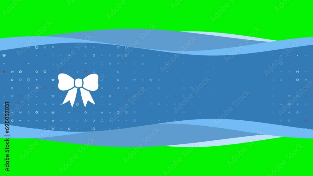 Poster animation of blue banner waves movement with white bow symbol on the left. on the background there a