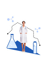 Photo of doctor lady in laboratory collage illustration of professional scientist doctor analysis test formula isolated on white background
