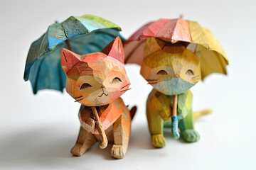 Naklejka premium 傘をさした二匹のネコちゃん-3 