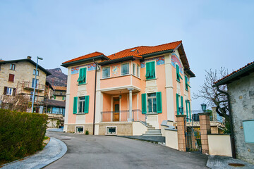 Fototapeta na wymiar Thefrescoed house in Bre village, Switzerland