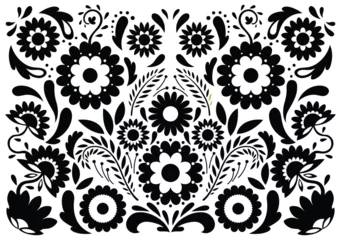 Fotobehang Mexican flower traditional pattern background in coloring style. Ethnic embroidery decoration ornament. Flower symmetry texture. Festive mexican floral motif. Vector illustration © the8monkey