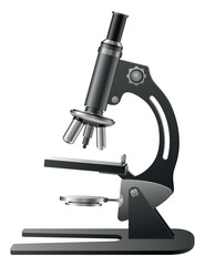 Microscope realistic, laboratory tool for magnifying. Magnification item for biology and chemical, medical research. Molecular bio technologies in laboratory. Vector illustration