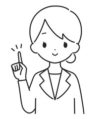 モノクロ｜指差しをするスーツの女性｜上半身