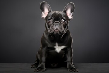 AI generated illustration of a black French Bulldog on a dark background - obrazy, fototapety, plakaty