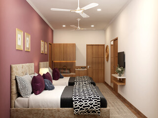 Luxurious wedding reception in a grand and glamorous indoor ballroom 3d render 