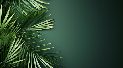Fototapeta na wymiar Tropical palm leaves with shadow on green background