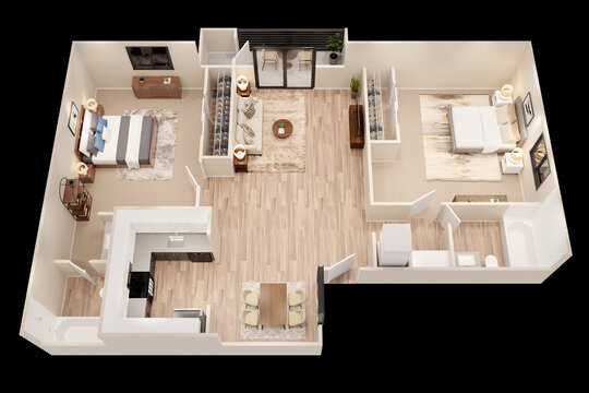 1bhk 2bhk 3bhk with parking  3D floor plan 3d modelling render concept .