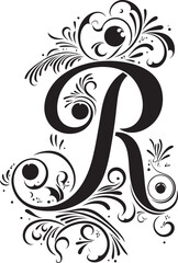 Rhapsody Accents Melodic Letter R Vector Art Rococo Patterns Intricate Font R Decor Vector