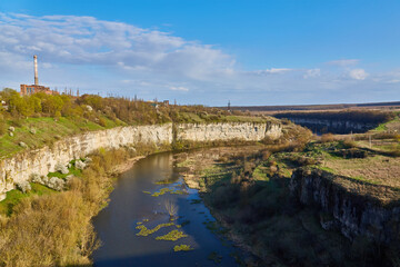 Fototapeta na wymiar View from Novoplanivskiy Bridge to the Smotrych River Canyon, Kamianets-Podilskyi