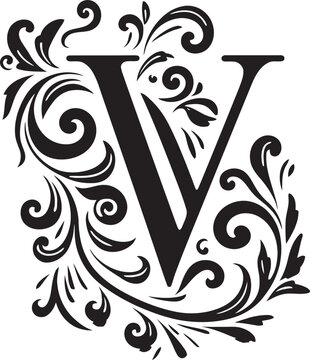 Vibrant Script Lively Font V Decor Vector Vogue Elegance Stylish Letter V Vector
