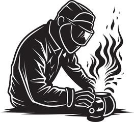 Fototapeta premium Welder s Mark Man in Welding Logo Metallic Enchanter Black Welder Symbol