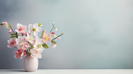 Spring bouquet in a vase with copy space on calm background.