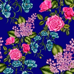 Rolgordijnen Watercolor seamless pattern with garden flowers. Vintage spring or summer floral pattern. Flower seamless pattern. Botanical art. Wedding floral set. Watercolor botanical design.  © Natallia Novik