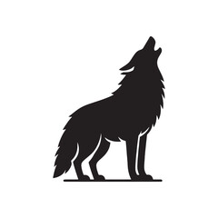 Nocturnal Elegy: Silhouette of a Howling Wolf in the Darkened Wilderness - Nature's Enchanted Whisper - Black vector wolf howling Silhouette
