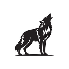 Nocturnal Anthem: Howling Wolf Silhouette in the Shadowy Wilderness - Midnight's Untamed Serenade - Black vector wolf howling Silhouette
