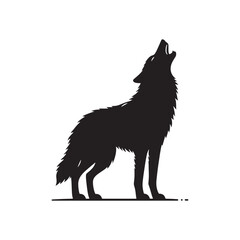 Midnight Serenade: Silhouette of a Howling Wolf against the Celestial Canopy - Nature's Darkened Melody - Black vector wolf howling Silhouette
