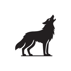 Canine Night Song: Wolf Howling Silhouette in the Darkened Wilderness - Moonlit Anthem - Black vector wolf howling Silhouette
