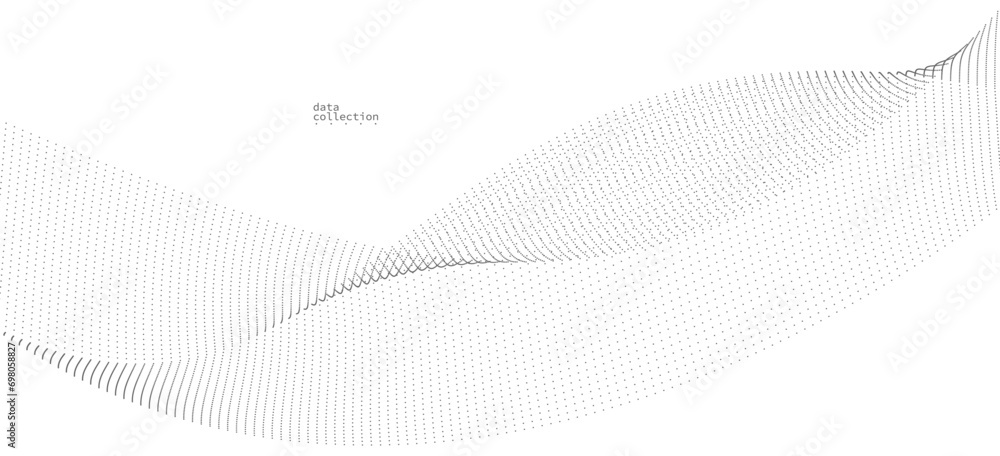 Poster grey airy particles flow vector design, abstract background with wave of flowing dots array, digital