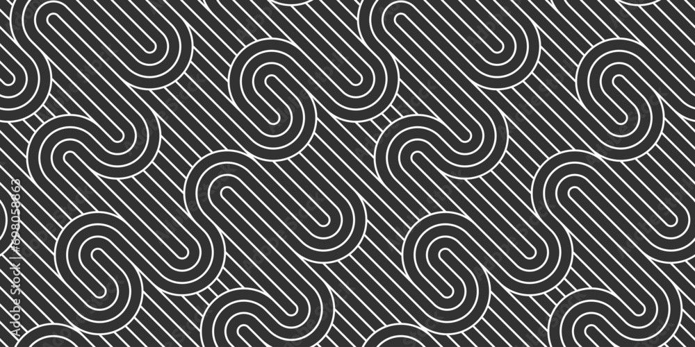 Poster lined seamless vector pattern with twisted lines, geometric abstract background, stripy net, optical