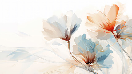 Elegant tender flowers transparent watercolour background. Pastel colour palette. Generative AI